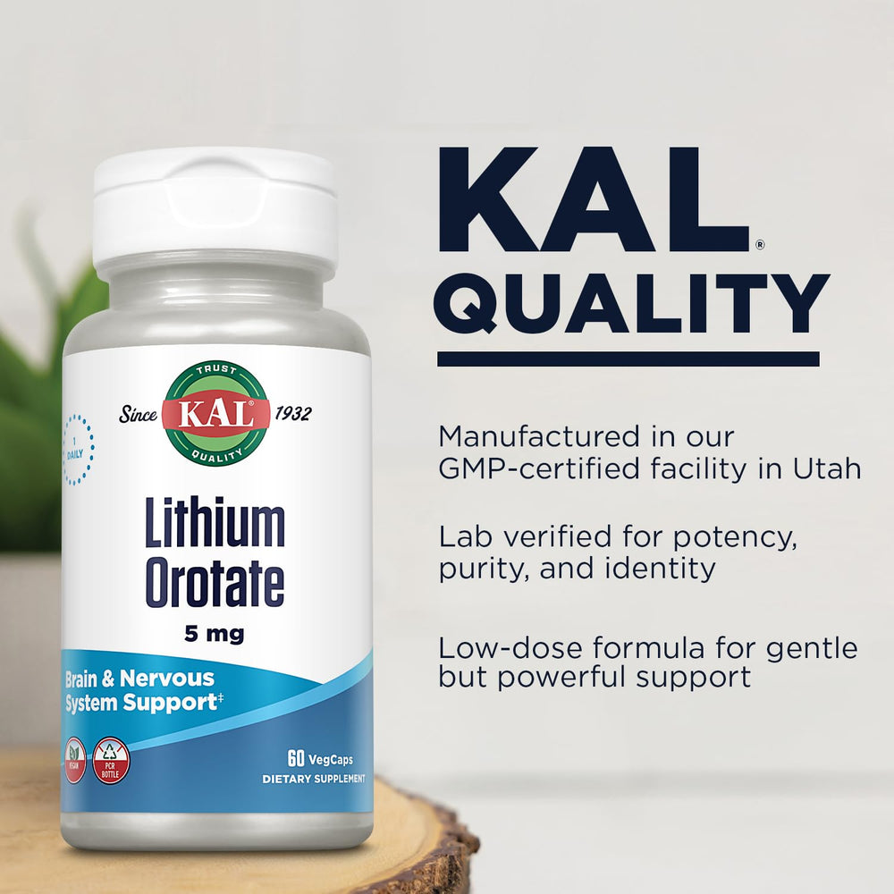 Close-up of VegCaps capsules for KAL Lithium Orotate 5mg