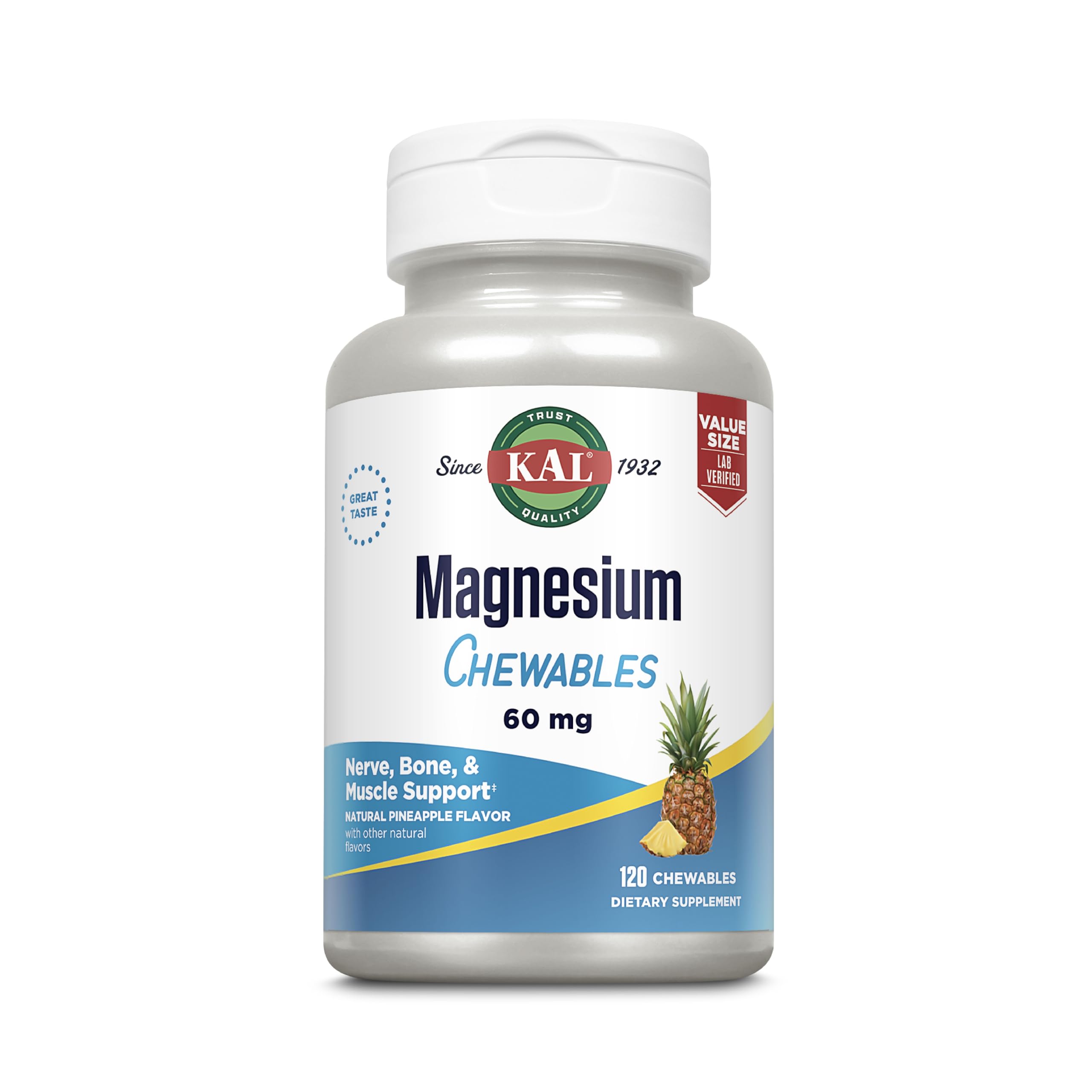 KAL Magnesium Chewables pineapple flavor bottle front