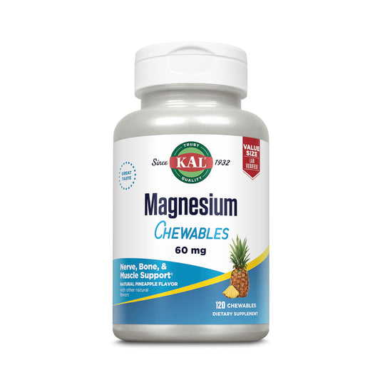 KAL Magnesium Chewables pineapple flavor bottle front