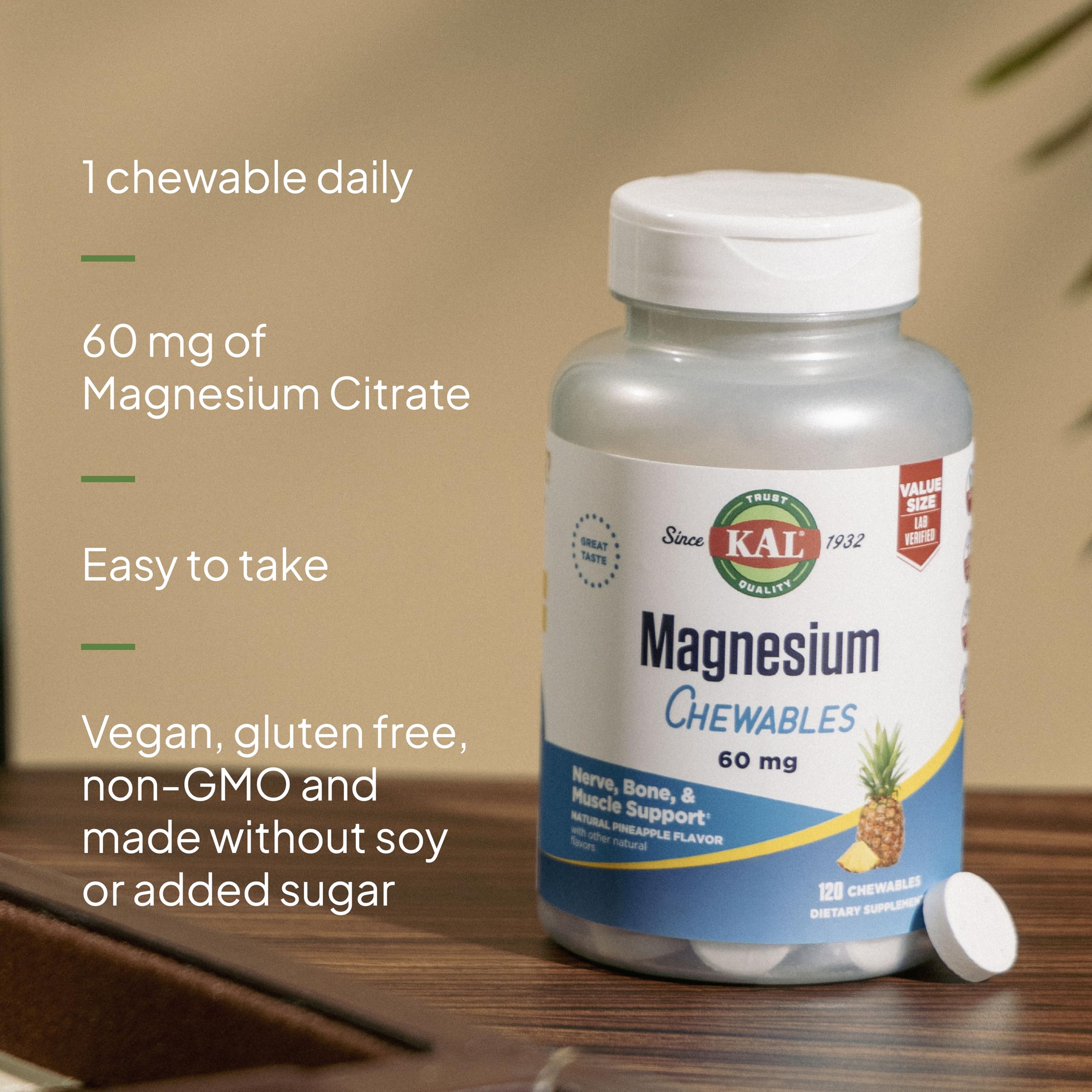 Vegan, sugar-free magnesium chewables packaging