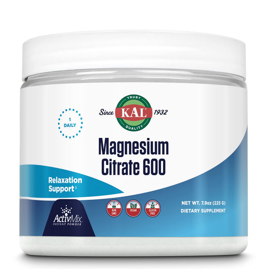 Front view of KAL Magnesium Citrate ActivMix Instant Powder container