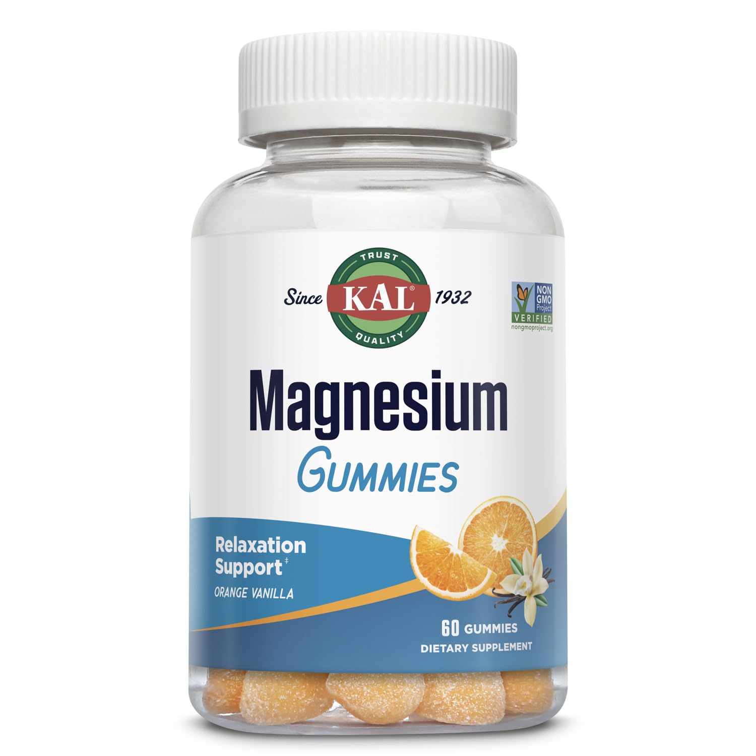 Front view of KAL Magnesium Citrate Gummies bottle, 330 mg per serving