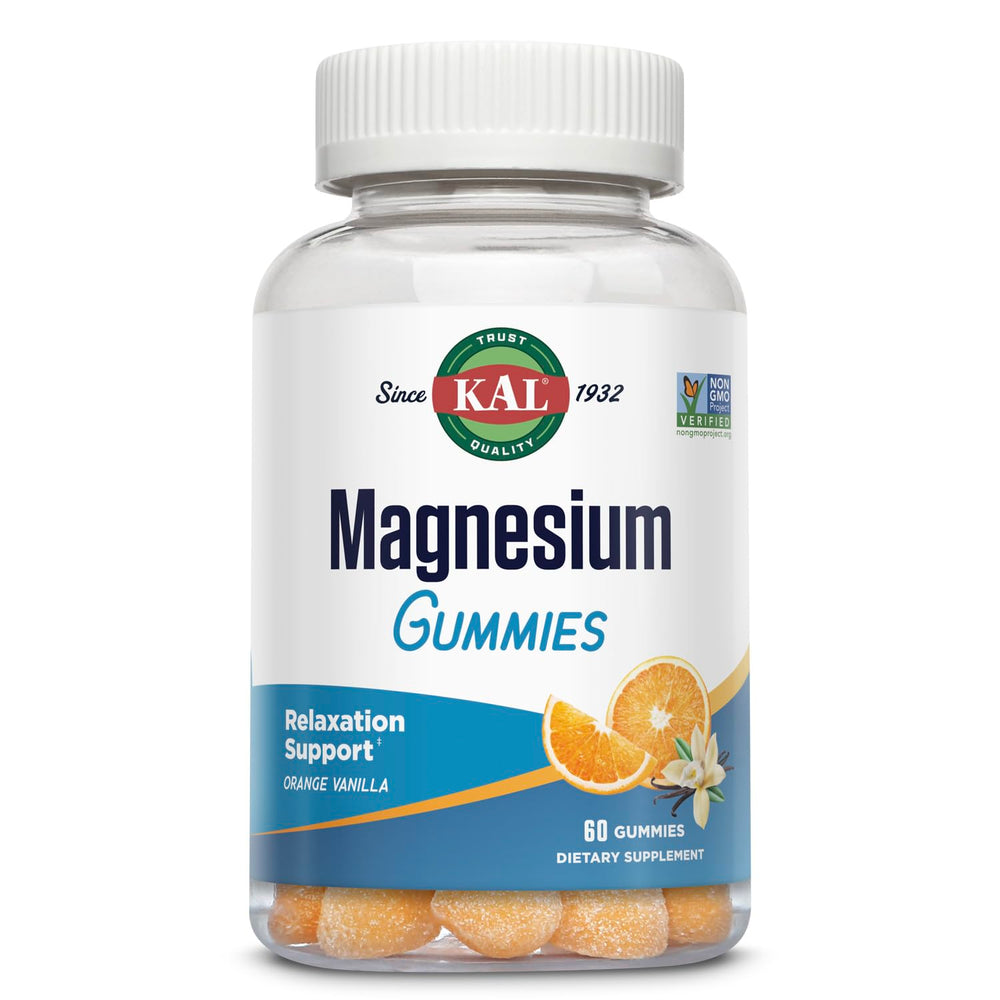 Front view of KAL Magnesium Citrate Gummies bottle, 330 mg per serving