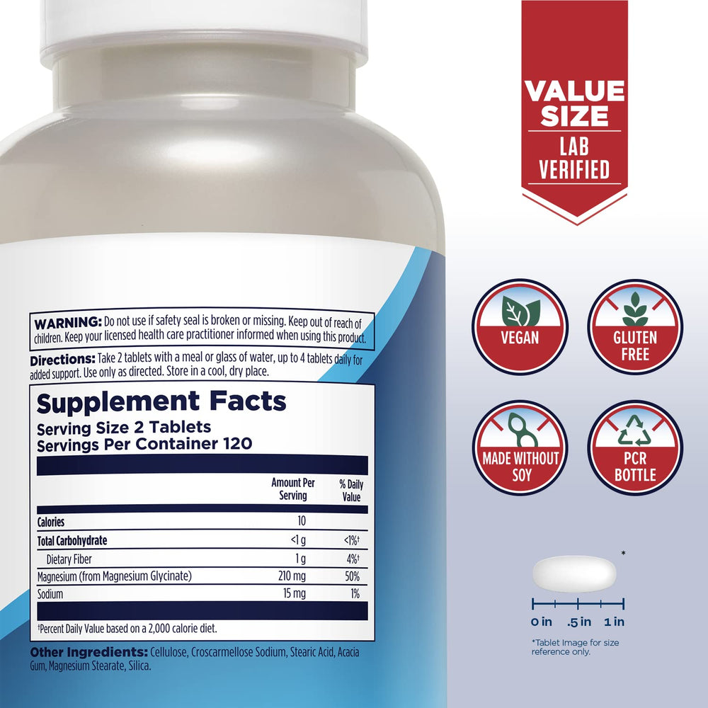 Close-up of KAL Magnesium Glycinate bottle