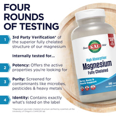 Nutrition facts panel of KAL Magnesium Glycinate tablets