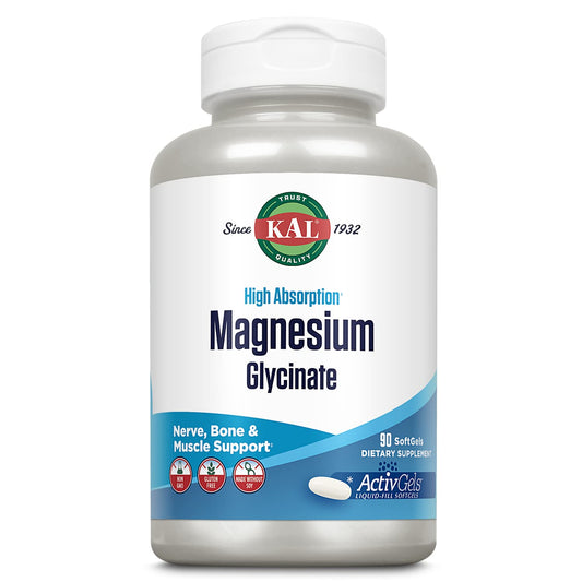 Front of KAL Magnesium Glycinate ActivGels 315mg bottle