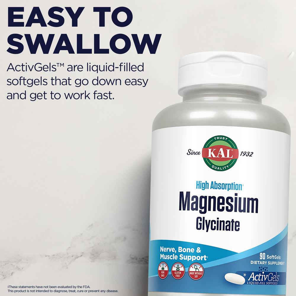 Nutrition facts panel for Magnesium Glycinate ActivGels 315mg