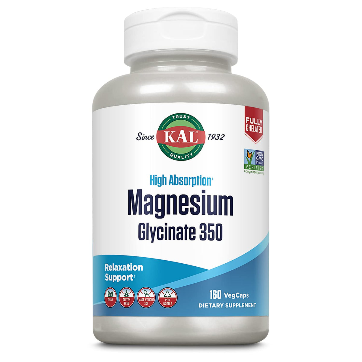 KAL Magnesium Glycinate Capsules bottle front view