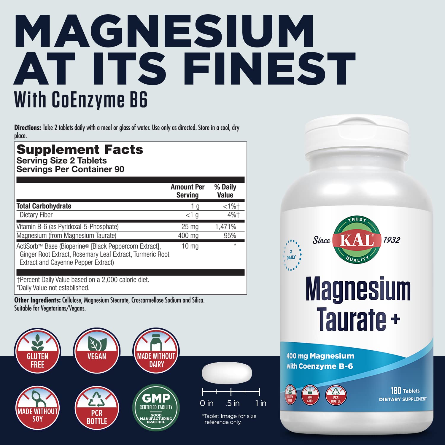 Two-tablet serving of KAL Magnesium Taurate Plus