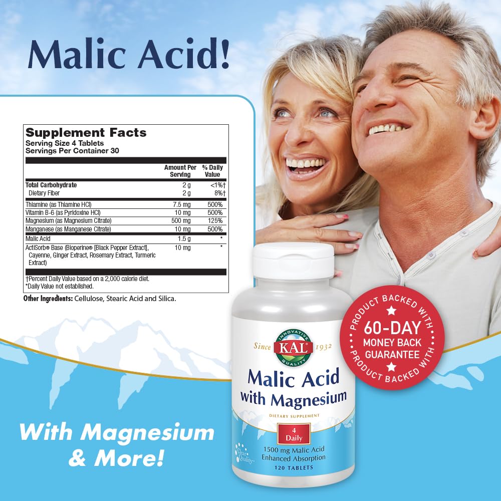 Kal Malic Acid with Magnesium Tablets package back label - per-pack info