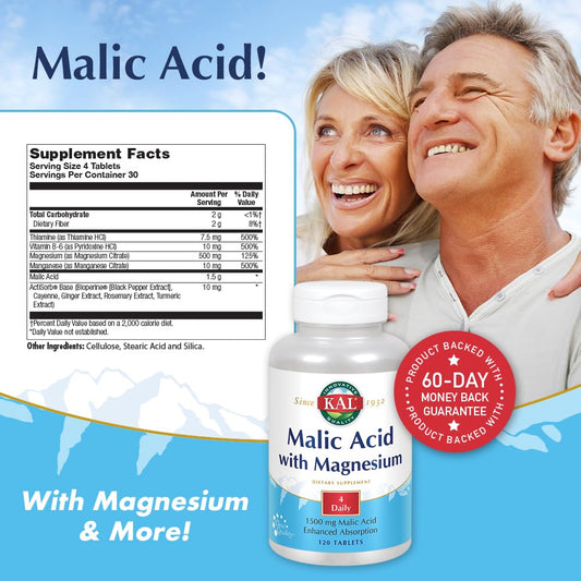 Kal Malic Acid with Magnesium Tablets package back label - per-pack info