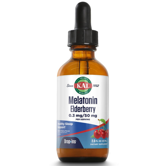 KAL Melatonin Cherry Elderberry DropIns bottle and label