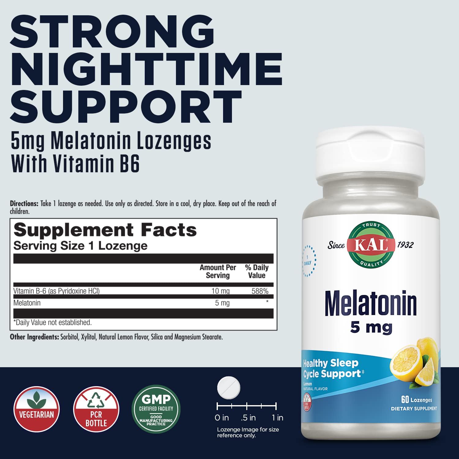 Sleep support with Vitamin B6 included in melatonin lozenges