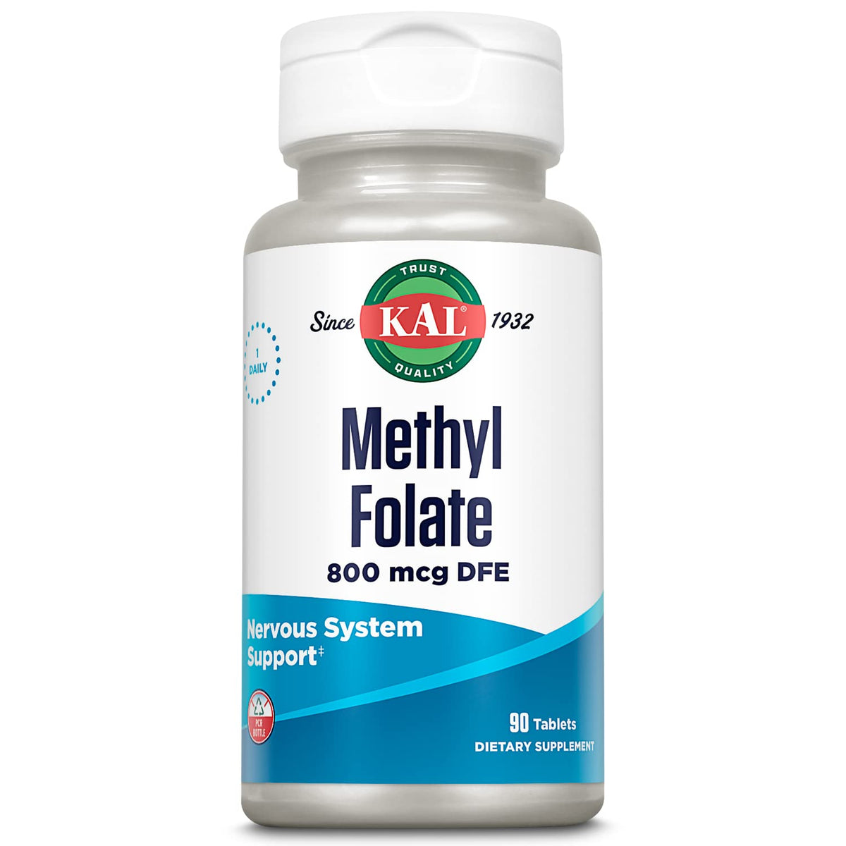 Bottle of KAL Methyl Folate 800 mcg DFE ActivTab