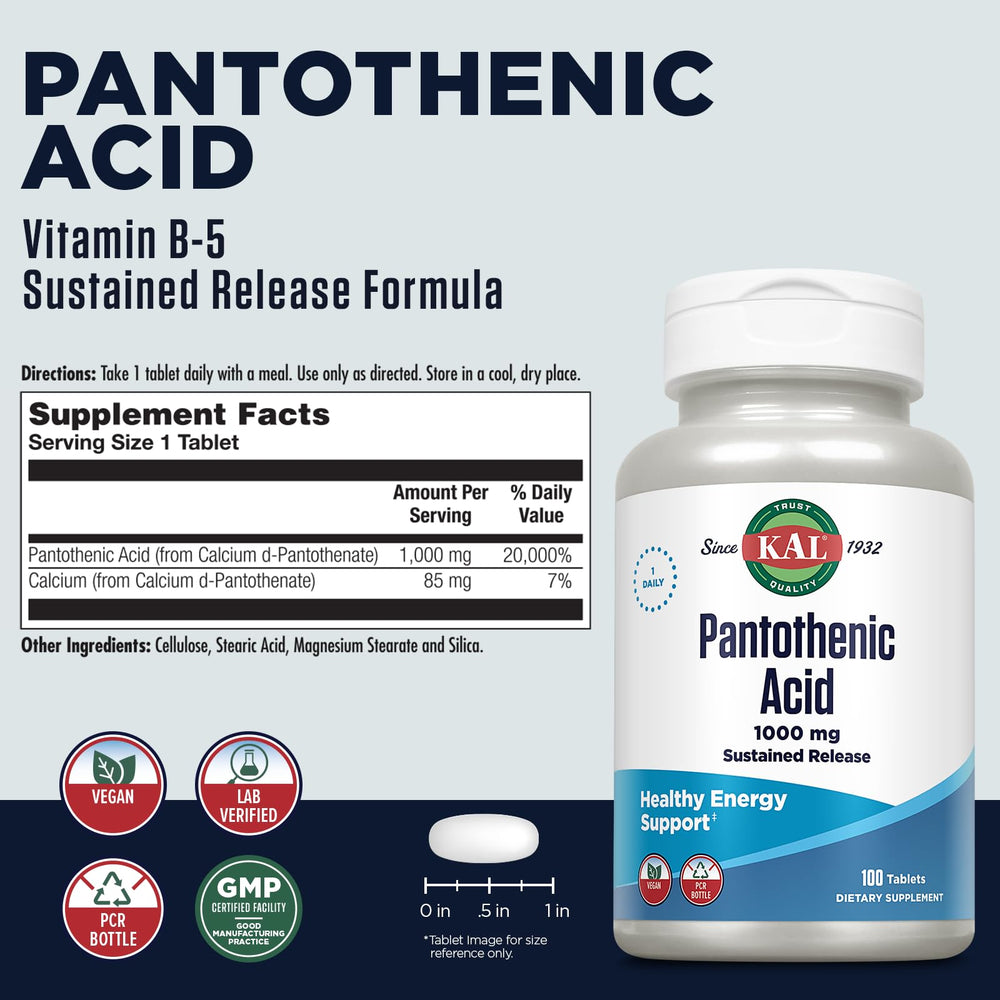 Supplement facts label of Pantothenic Acid 1000mg