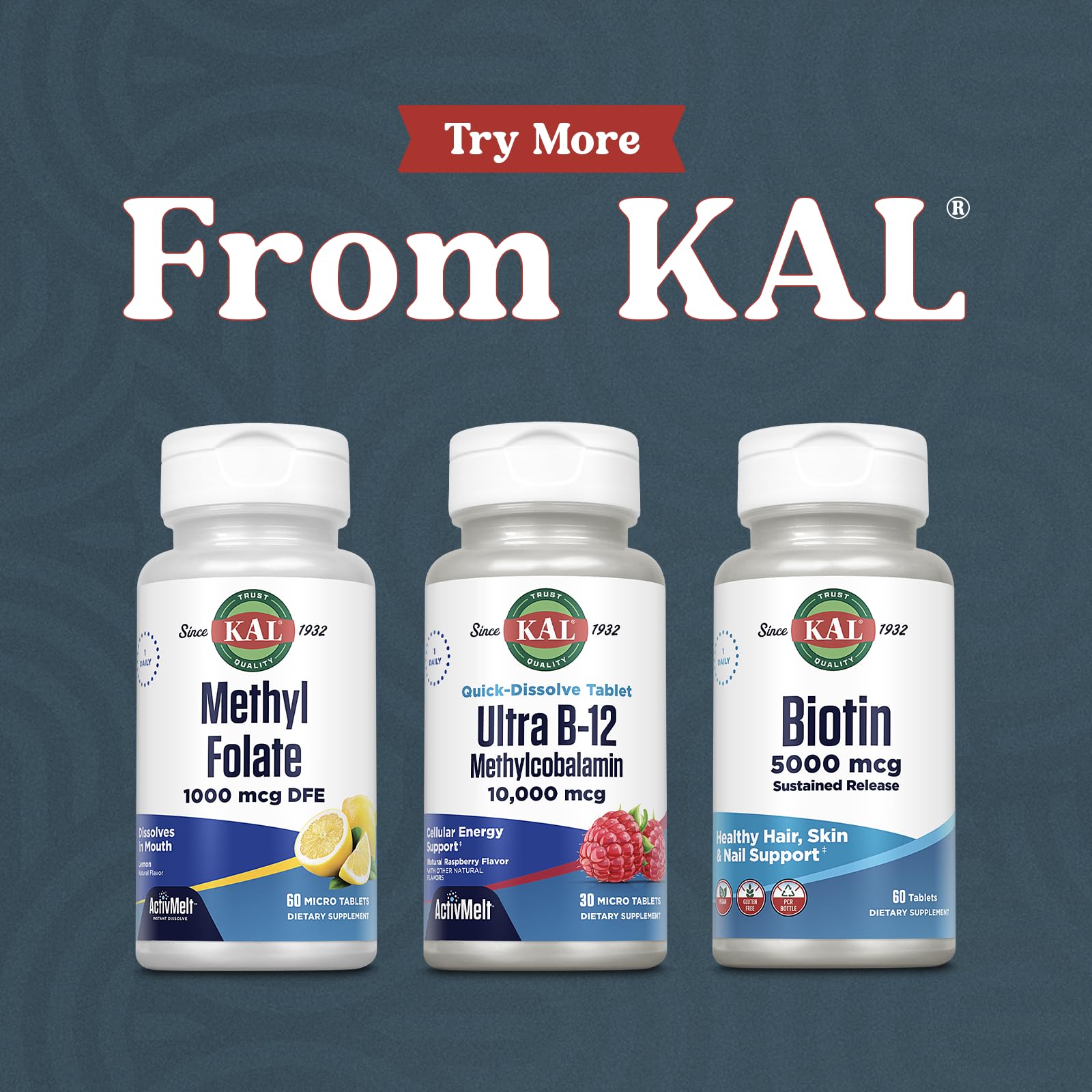 Vegetarian, gluten-free, soy-free badge for KAL Ultra B12