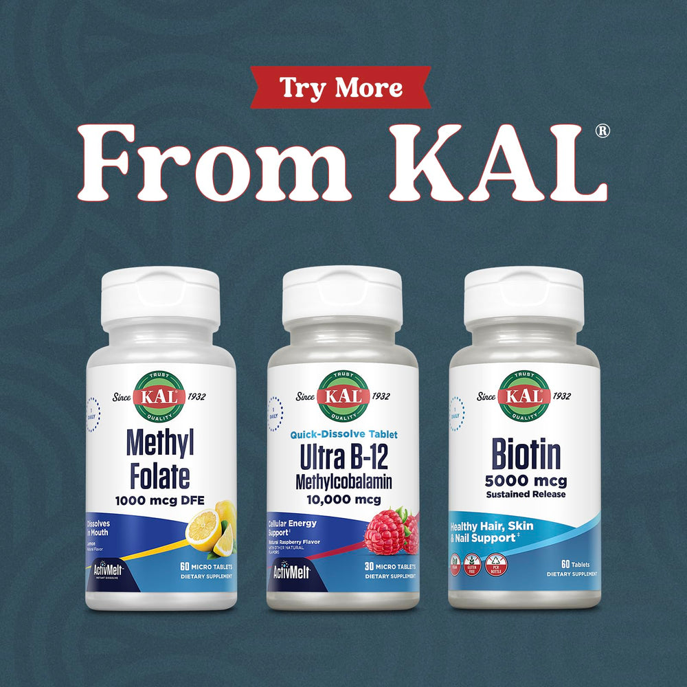Vegetarian, gluten-free, soy-free badge for KAL Ultra B12