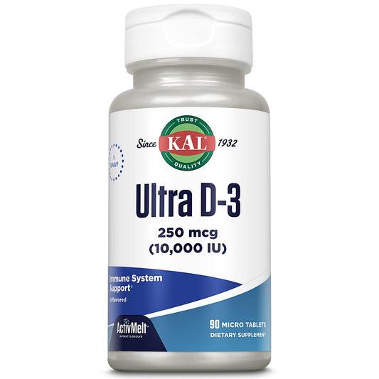 KAL Ultra Vitamin D3 bottle label showing 250 mcg (10000 IU)