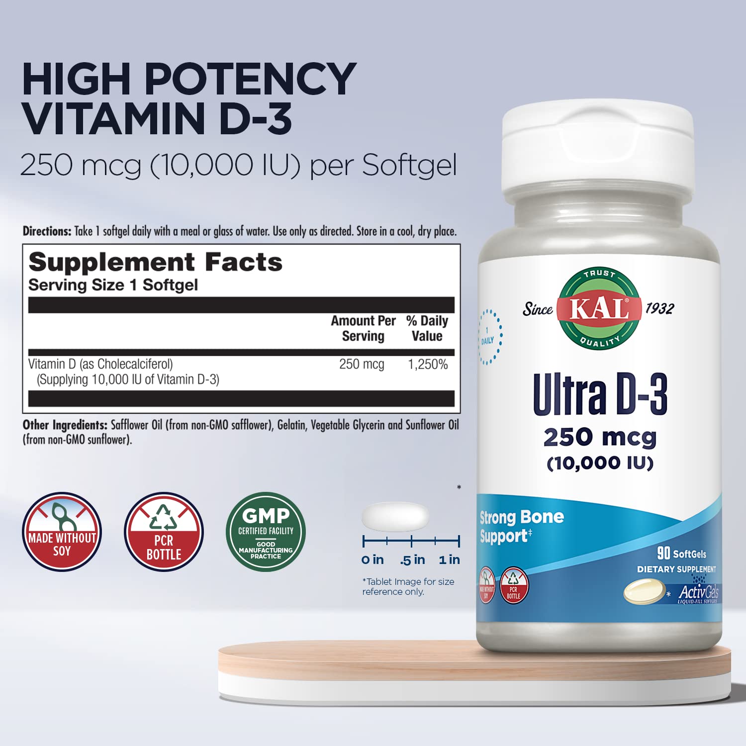 Label detail showing Vitamin D-3 10000 IU per softgel