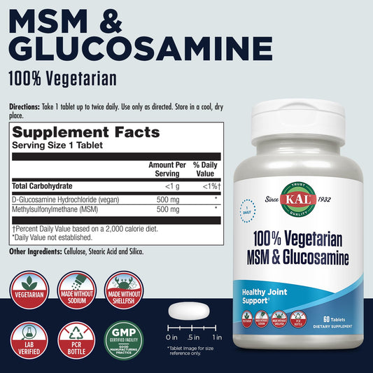 KAL Vegetarian MSM & Glucosamine product label