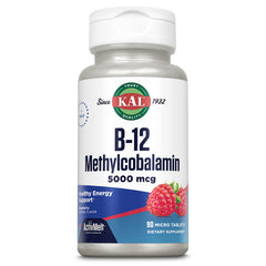 KAL Vitamin B12 Methylcobalamin ActivMelt bottle label showing 5000mcg