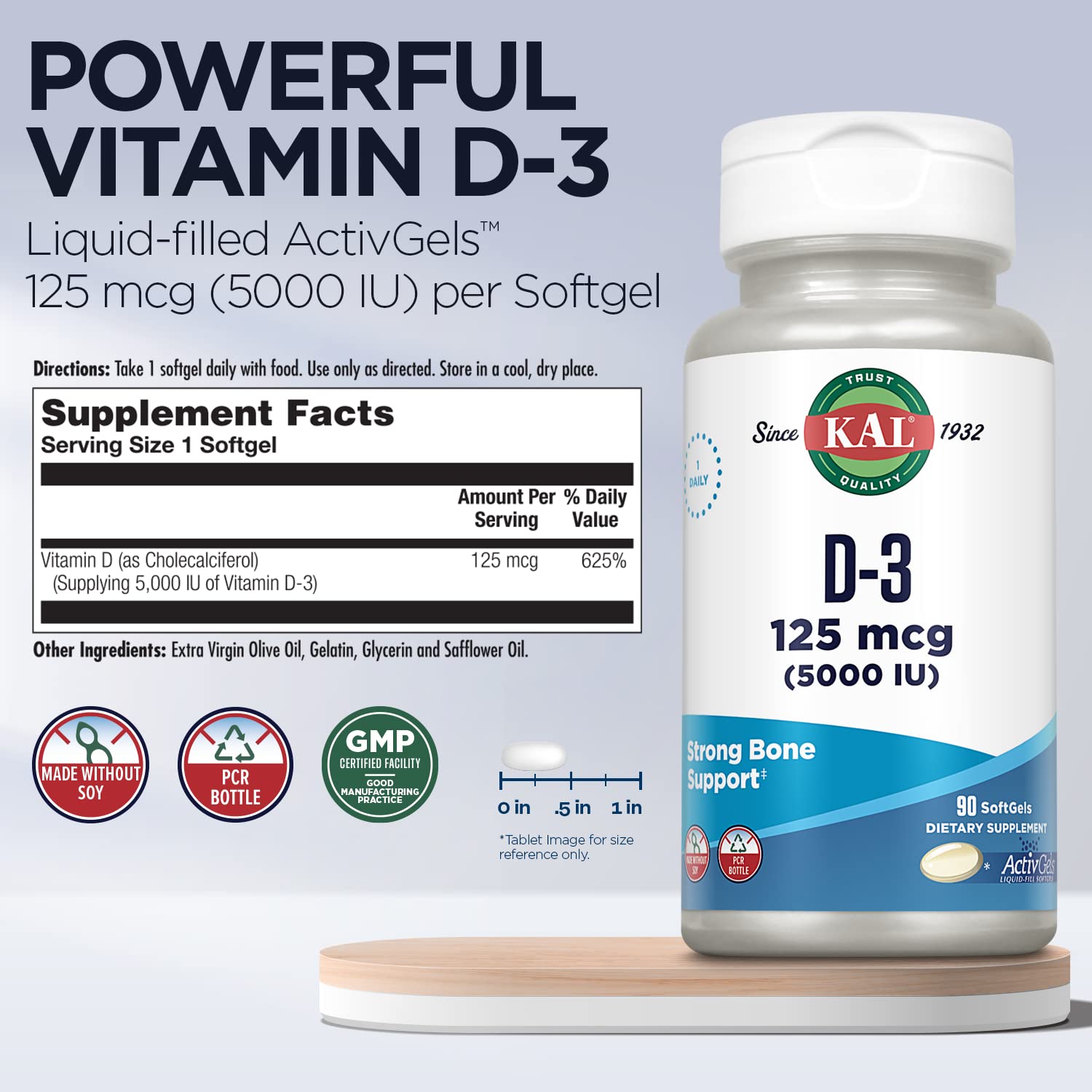 Vitamin D3 5000 IU softgels label