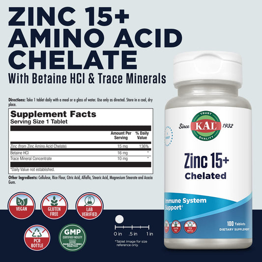 KAL Zinc 15+ bottle - back label