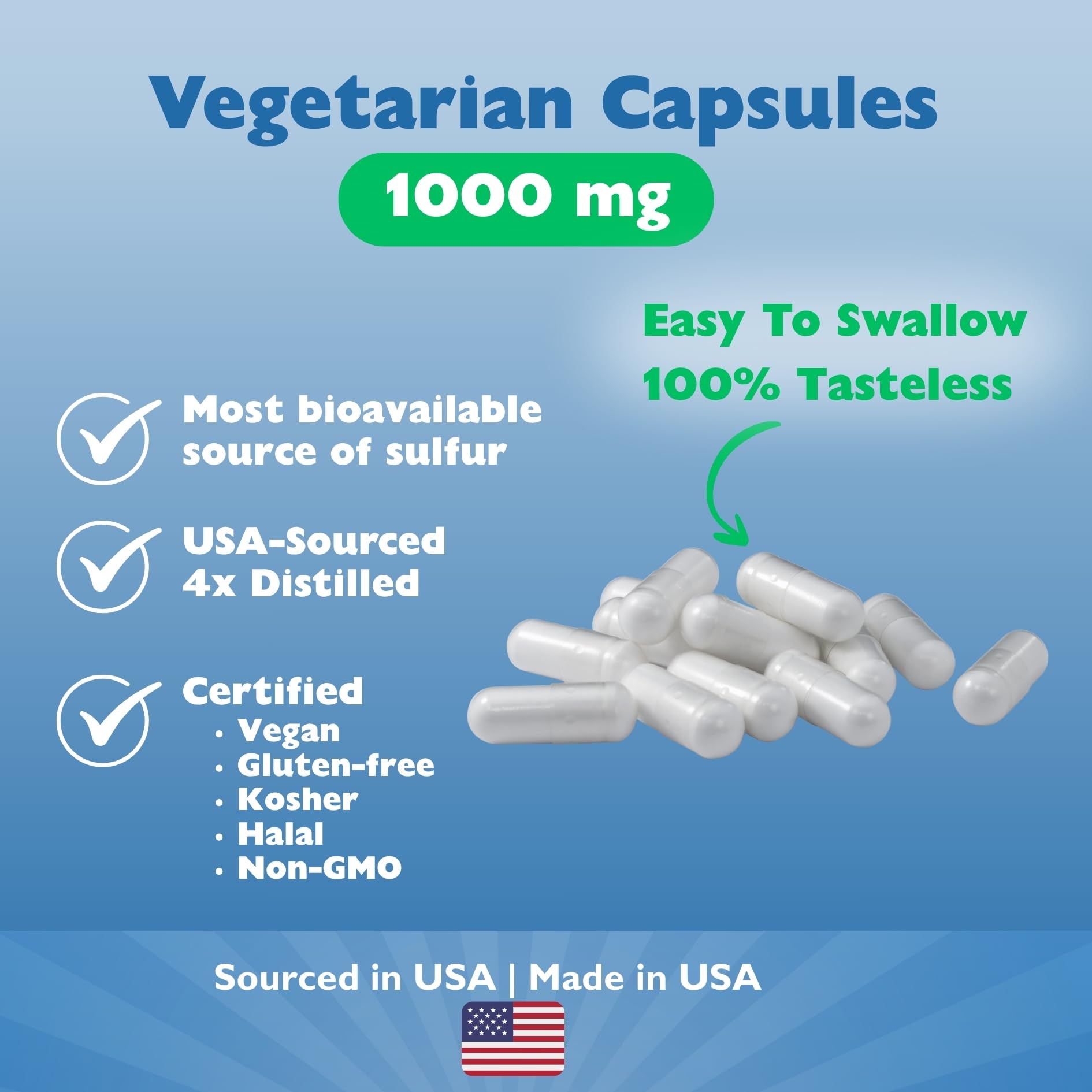 USA-made MSMPure packaging emphasizing high-purity distillation