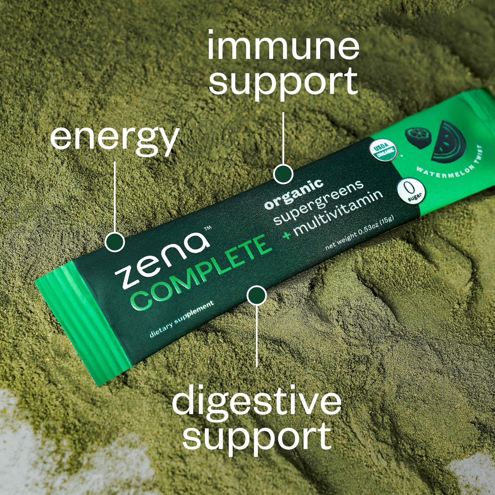 Close-up of kale and spinach ingredients used in Zena Super Greens
