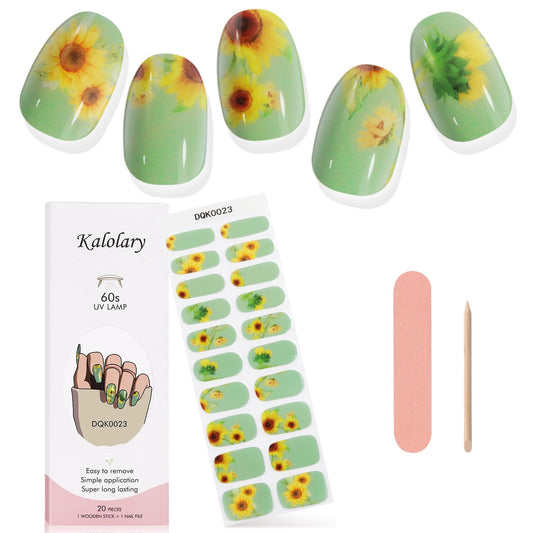 Kalolary Daisy green gel nail strips on nails for vibrant, long-lasting color