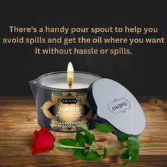 Hydrating massage oil applied to skin after candle