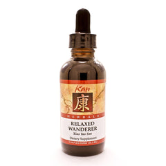 Kan Herbs Relaxed Wanderer bottle and label on a neutral background