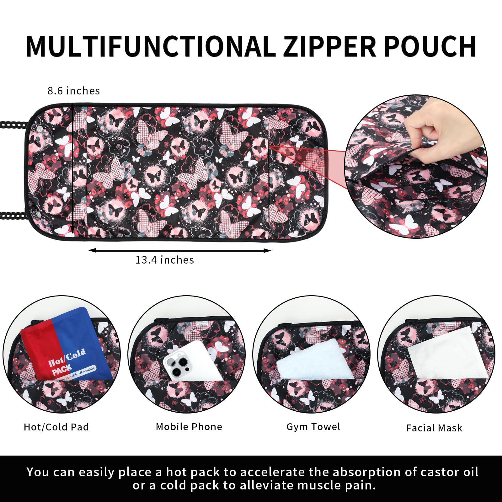 Zipper pocket on the castor oil patch for accessories