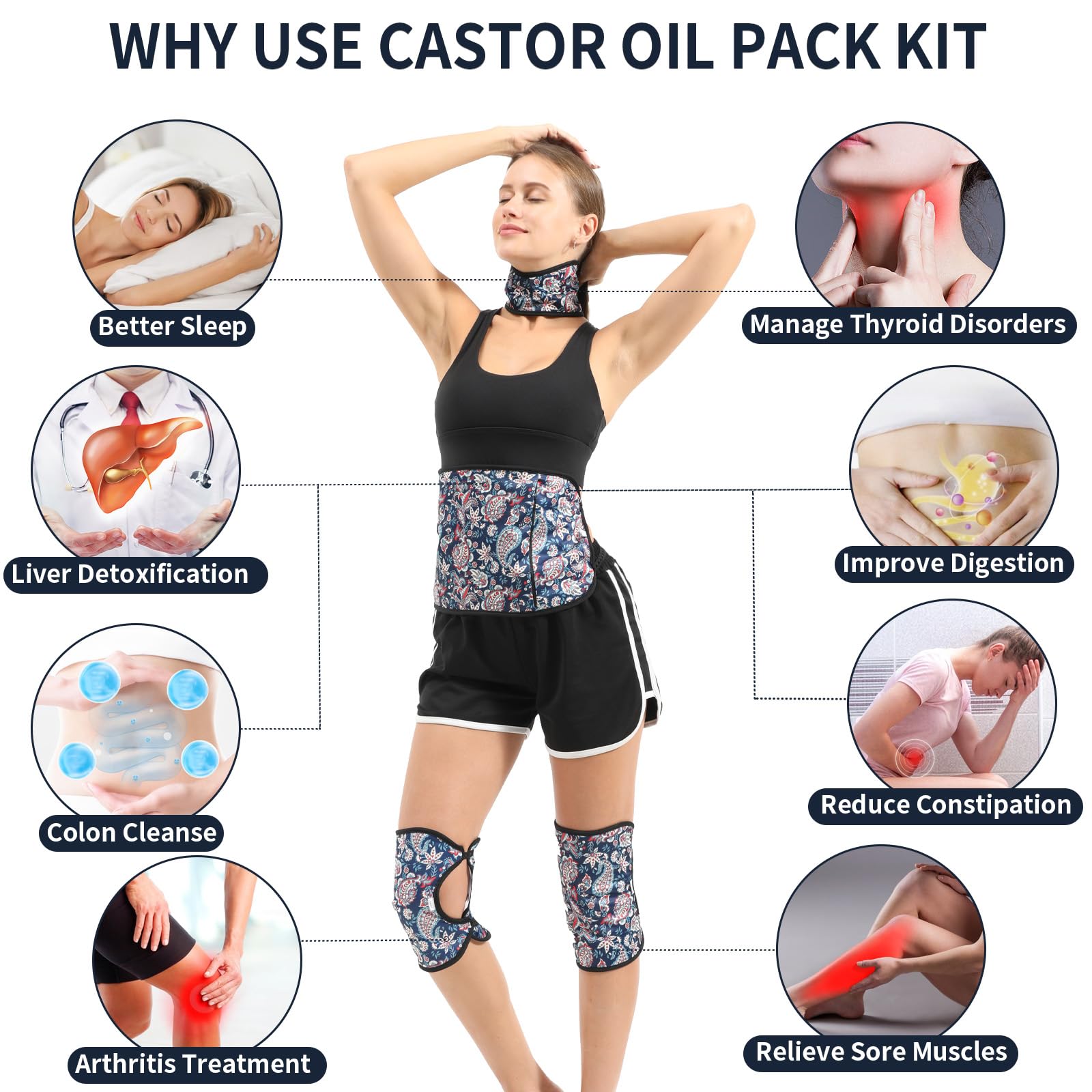 Castor oil wrap for stomach with organic cotton lining