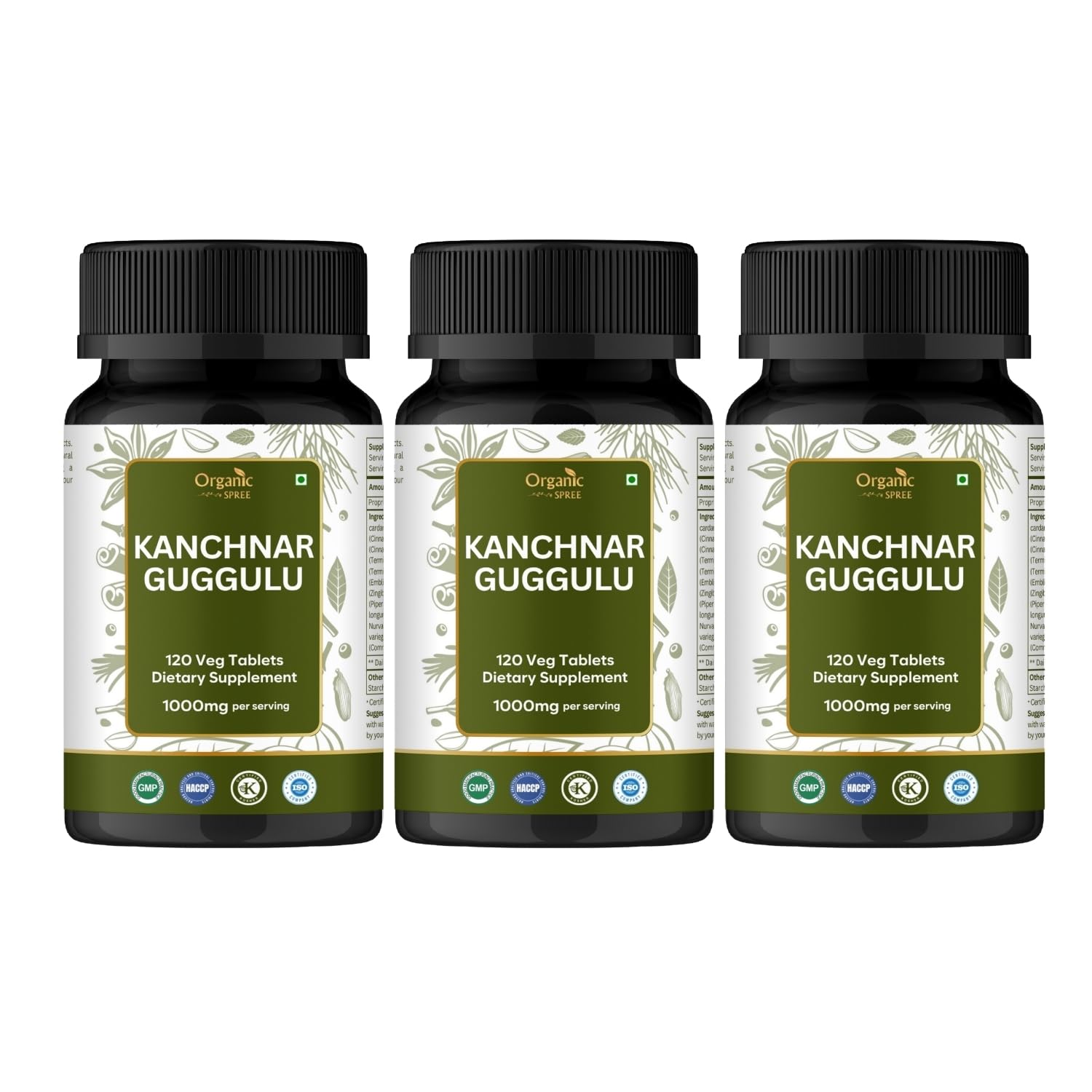 Organic Spree Kanchnar Guggulu 120 Tablets bottle – front view
