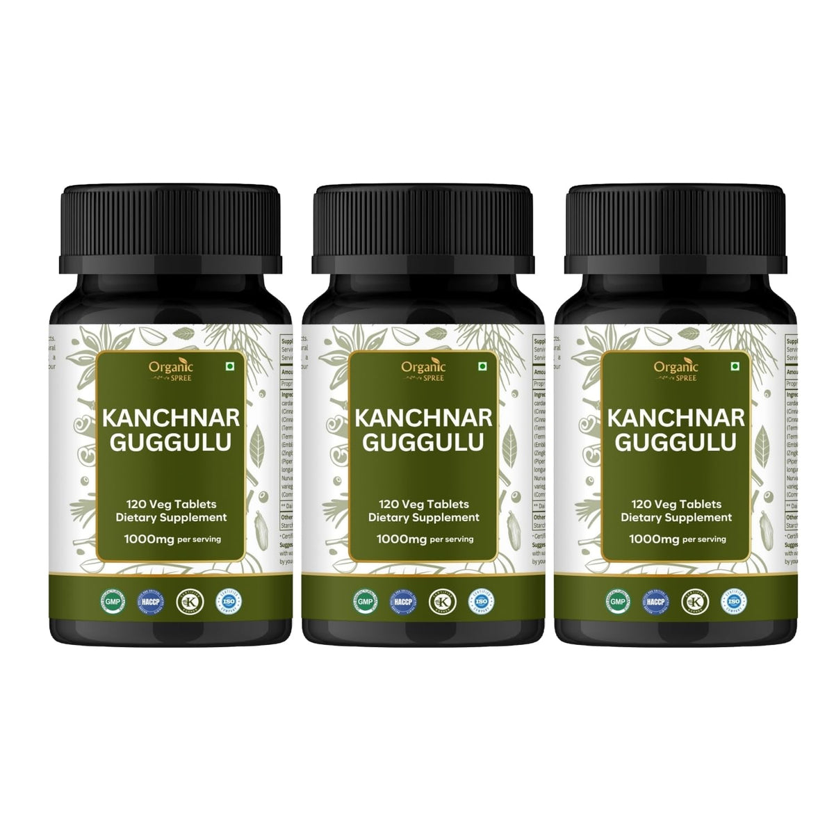 Organic Spree Kanchnar Guggulu 120 Tablets bottle – front view