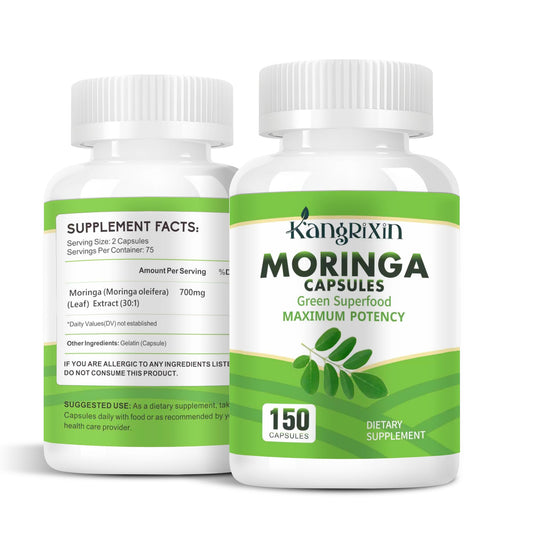 Front view of KangRiXin Moringa Capsules bottle with 150 capsules