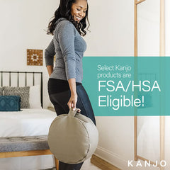 Person seated on the Kanjo cushion for pain relief and circulation