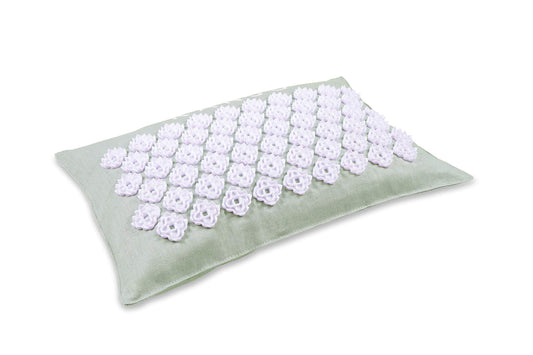 Side profile of Kanjo Aroma Mint Acupressure Pillow showing cotton linen cover