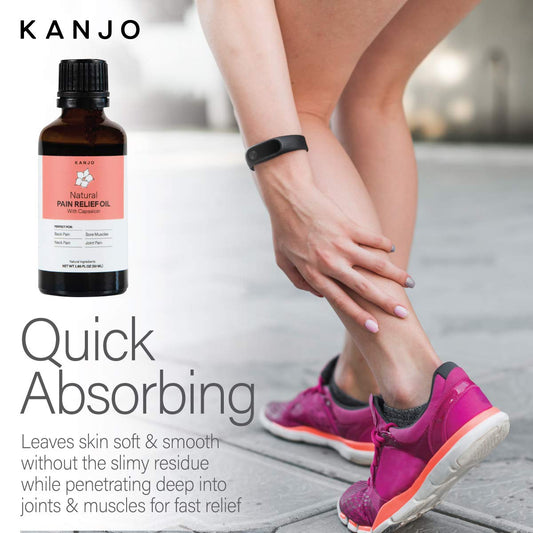 Back view of Kanjo Natural Pain Relief Oil bottle