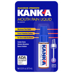 Kank-A Mouth Pain Liquid bottle showing 0.33 fl oz size