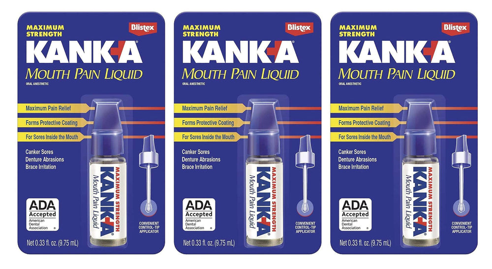Kank-A Mouth Pain Liquid 0.33 oz bottle with packaging – 3-pack