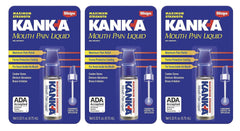 Product shot of three Kank-A Mouth Pain Liquid bottles