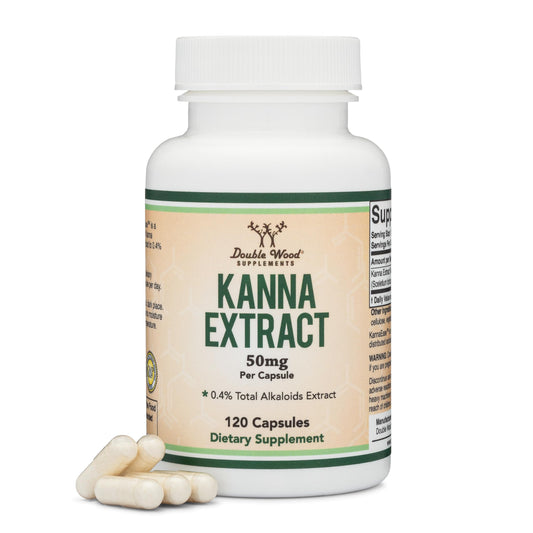 Front view of Double Wood KannaEast bottle with 120 capsules