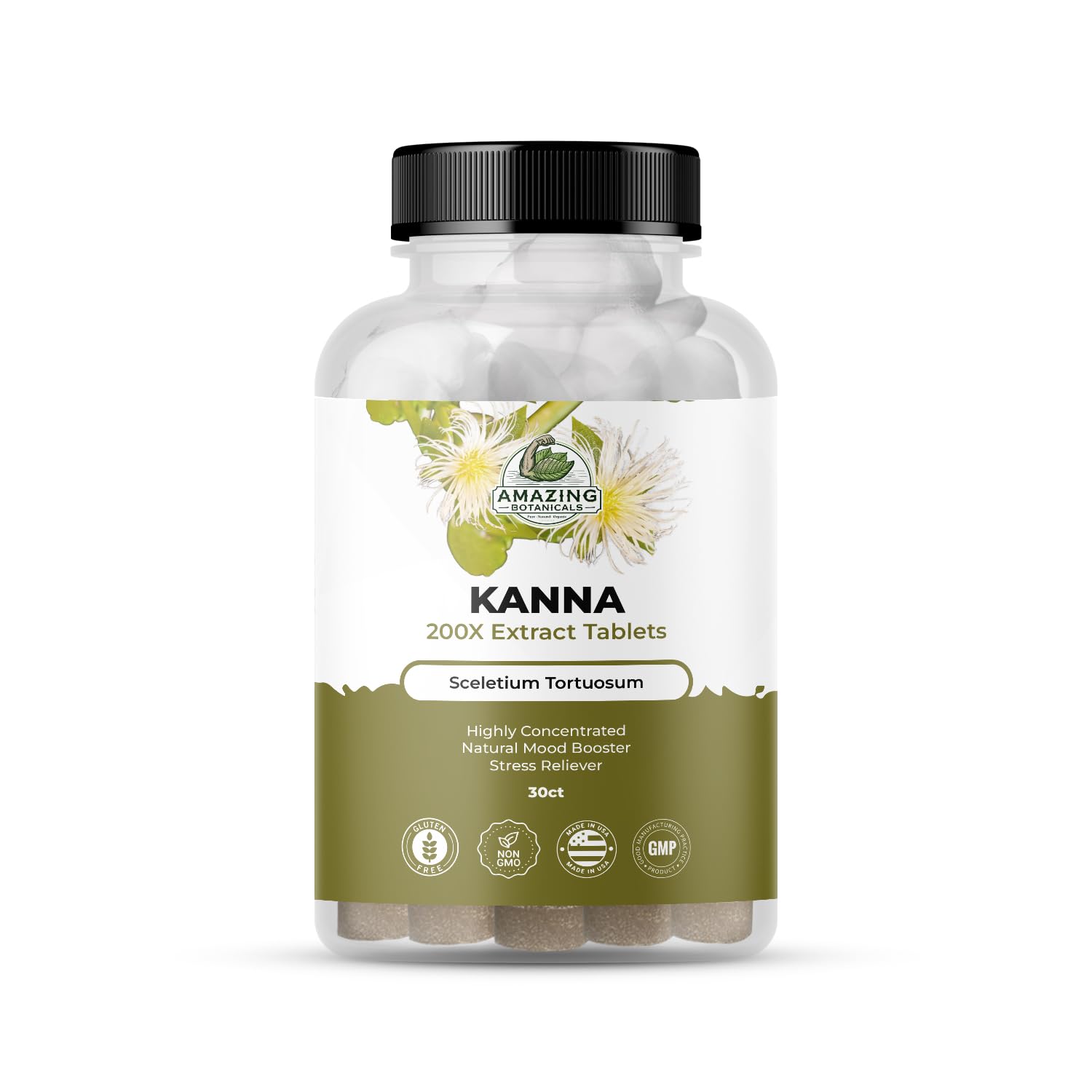 Close-up of Amazing Botanicals Kanna Extract Tablets bottle
