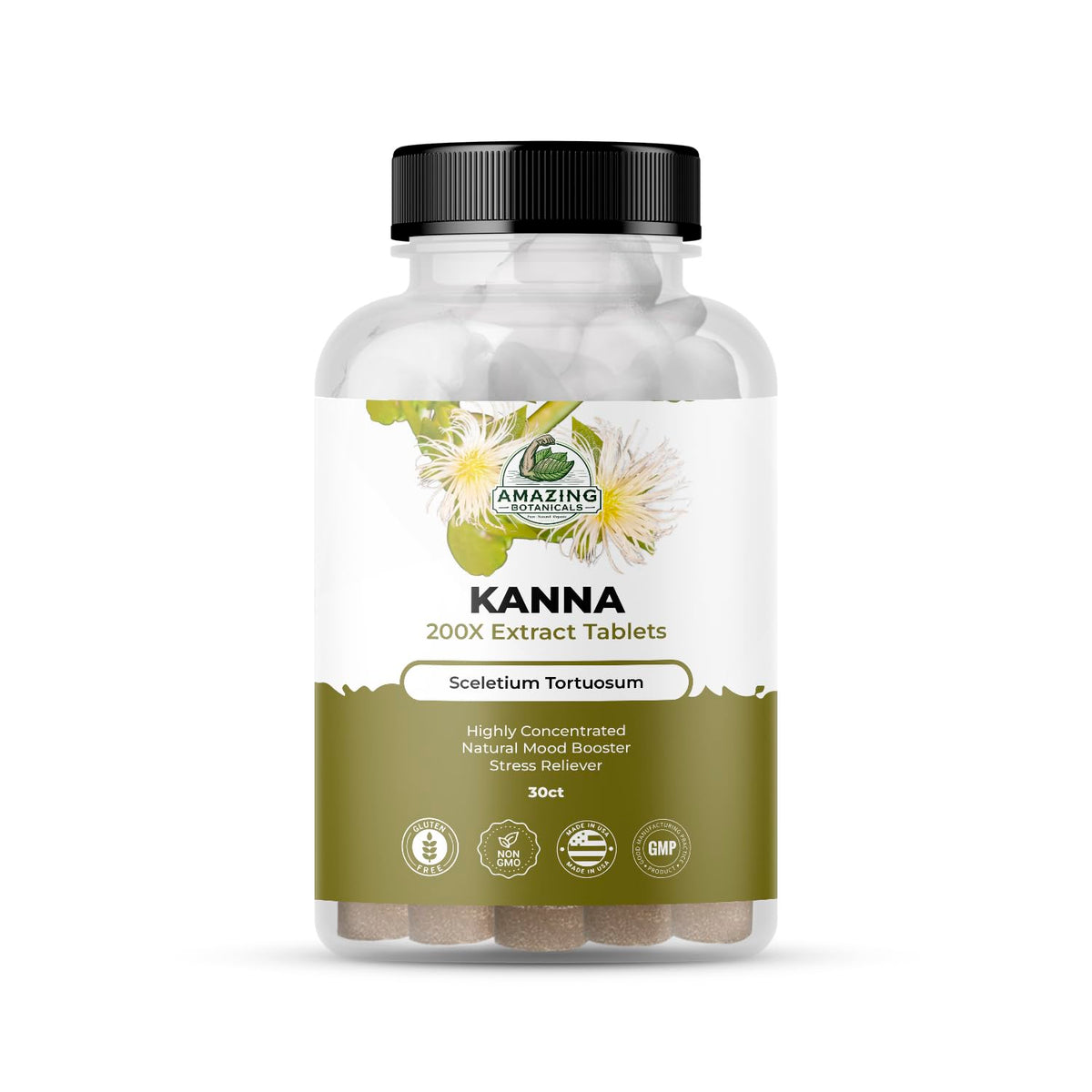 Close-up of Amazing Botanicals Kanna Extract Tablets bottle