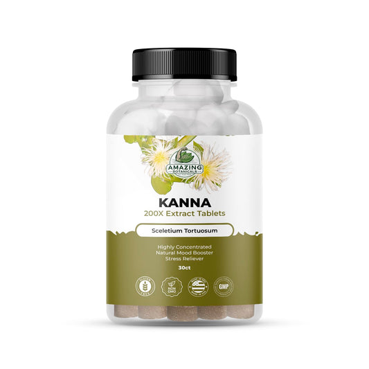 Close-up of Amazing Botanicals Kanna Extract Tablets bottle
