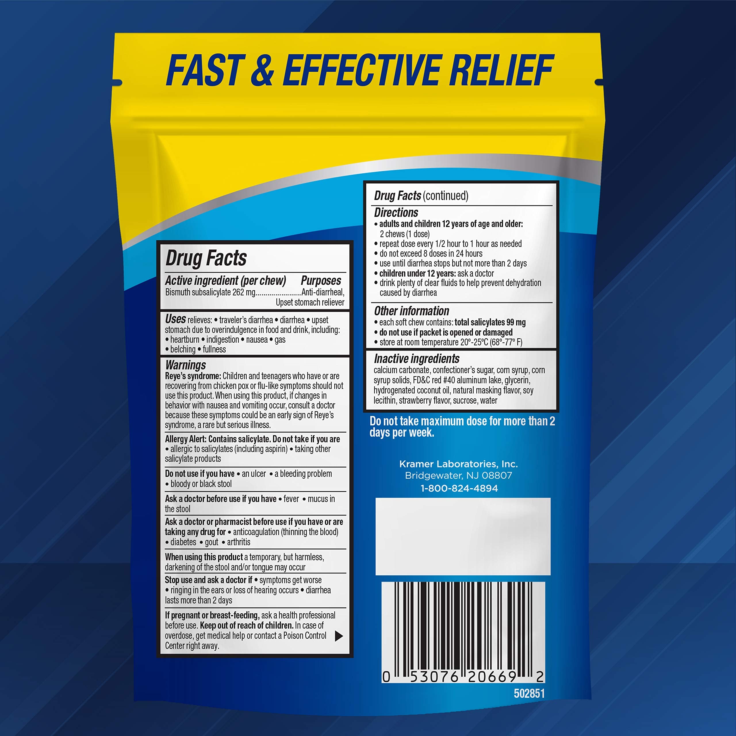 Kaopectate Strawberry Soft Chews near a glass for gentle symptom relief.