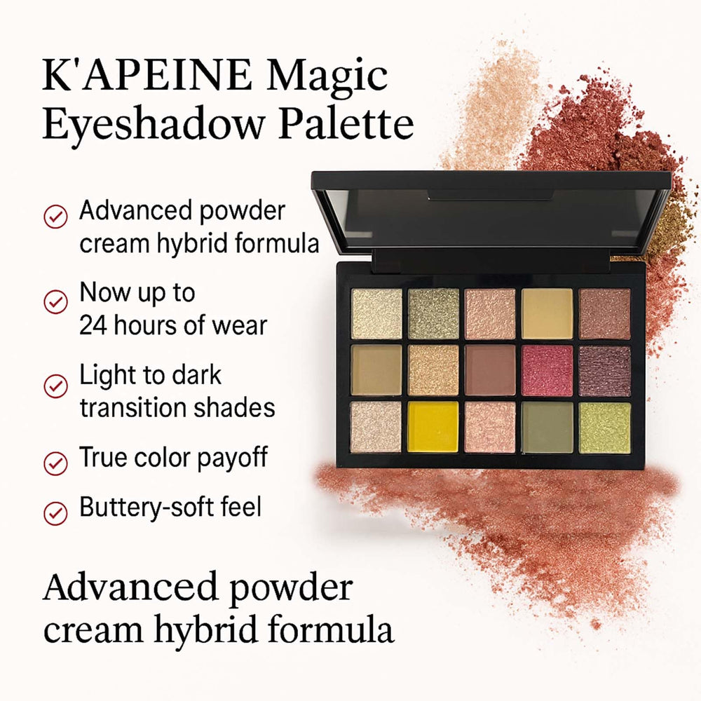 K'APEINE long-wear waterproof formula keeps eyeshadow vibrant all day.