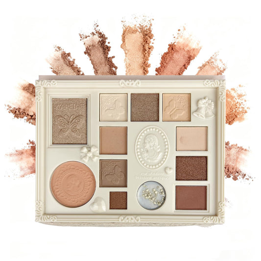 K'APEINE Nude Eyeshadow Palette with embossed disc case and mirror for on-the-go touch-ups